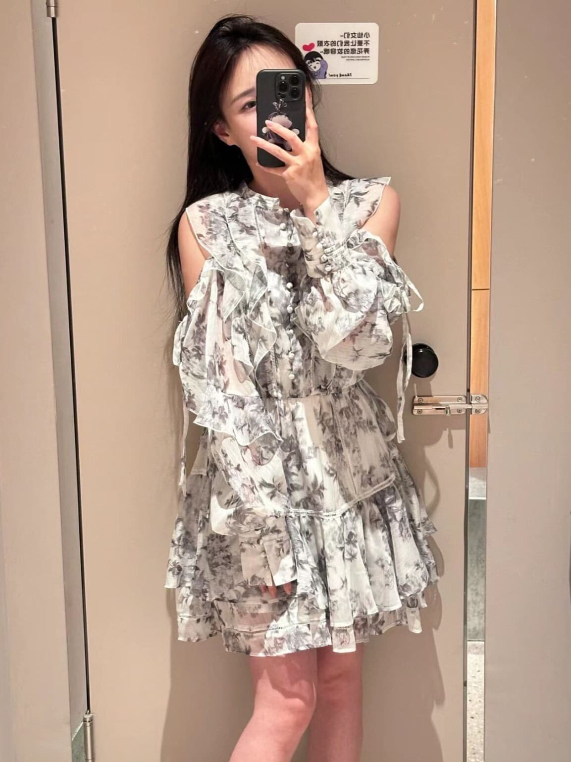 ミニワンピース シフォン重ねフリルミニワンピース