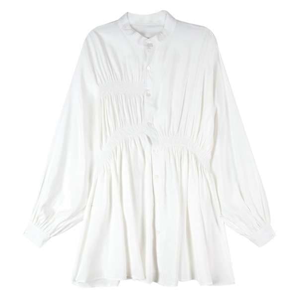 ミニワンピース フリル襟ふんわりシャツワンピ