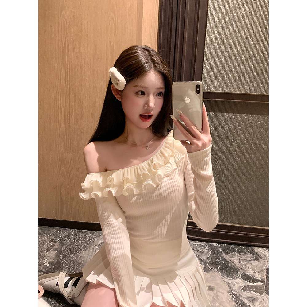 ミニワンピース フリルデコルテワンピ プリーツスカート