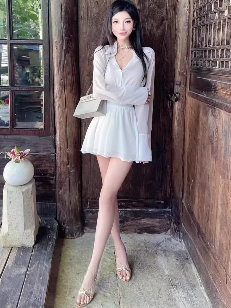 ミニワンピース 透け感シフォンミニワンピース