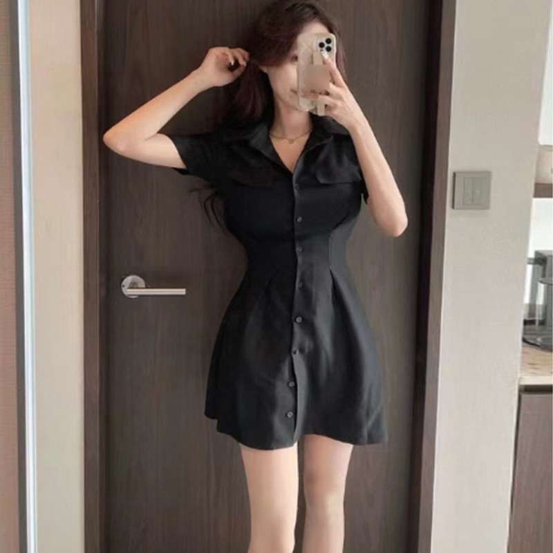 フロント釦シャーリング シャツミニワンピース