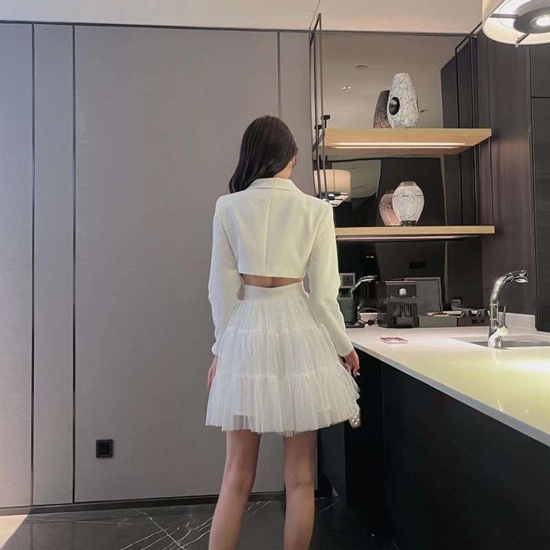 チュールスカート ブレザーフレアワンピース