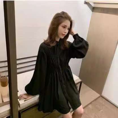 ミニワンピース フリル襟ふんわりシャツワンピ