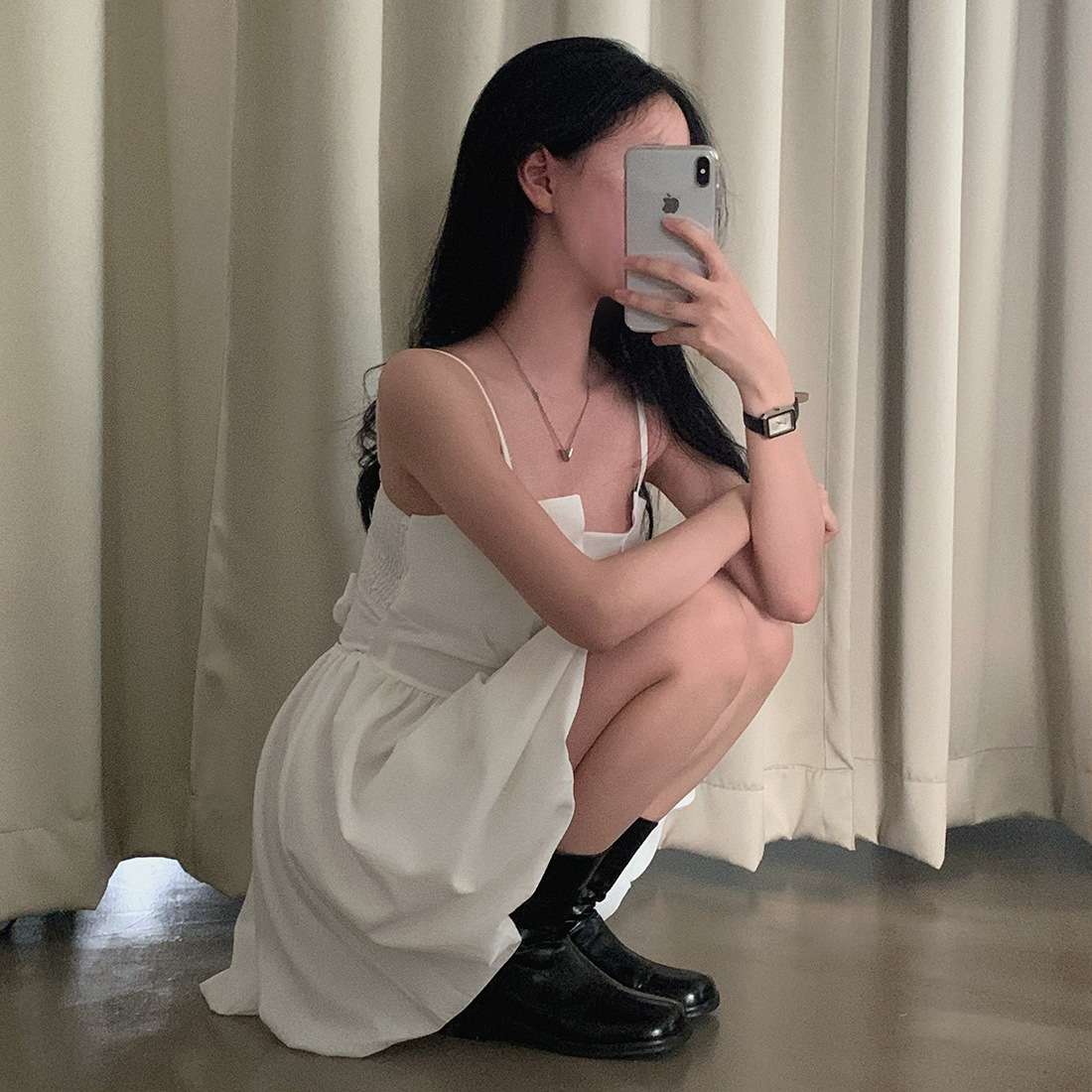 シンプルプリーツキャミミニワンピース