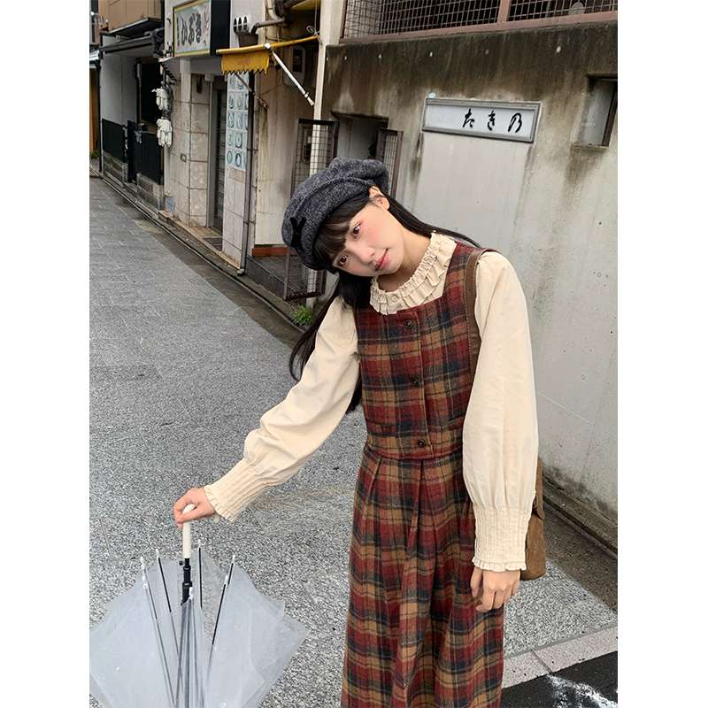 レトロ風チェック柄キャミワンピース