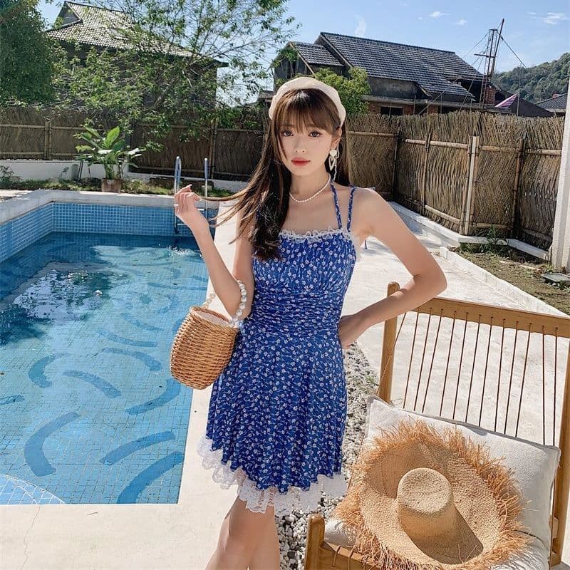 ミニワンピース レースチュール重ねミニキャミワンピース