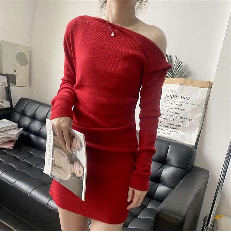 アシメントリーネック タイトミニワンピース