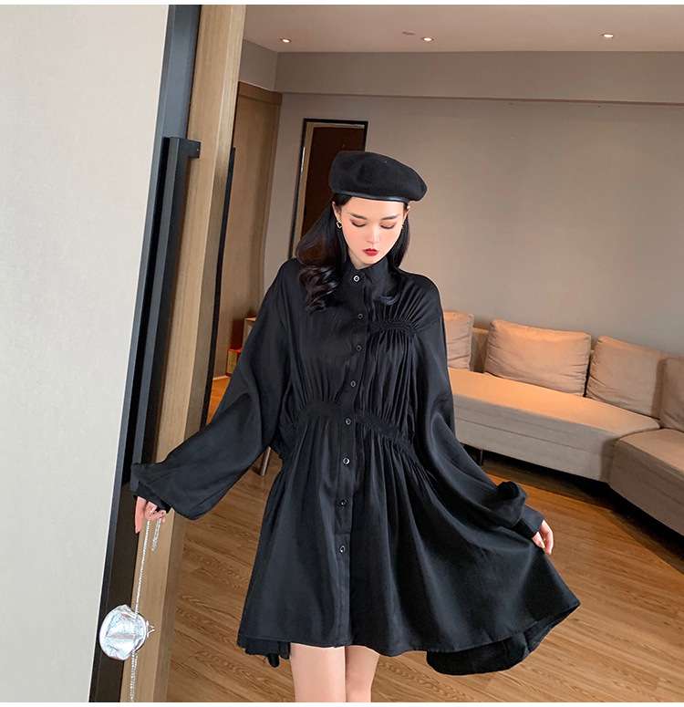 ふんわりパフスリーブ シャツミニワンピース