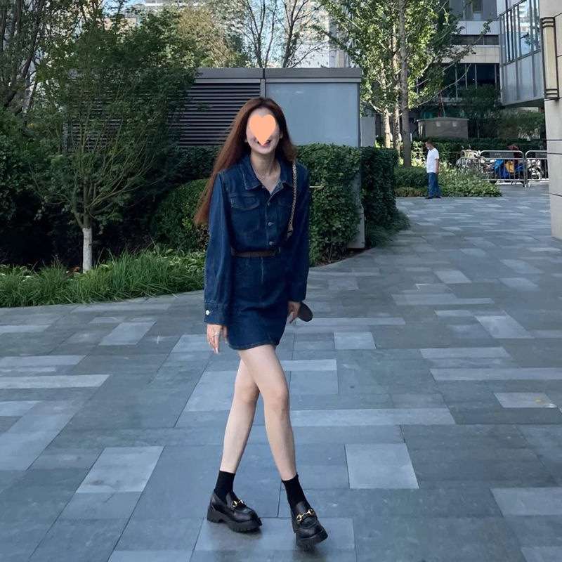 ウエストベルト付きデニムミニワンピース