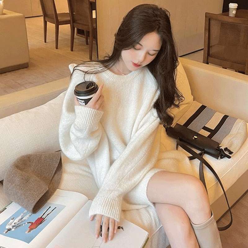 【秋冬】ふわもこニットミニワンピース