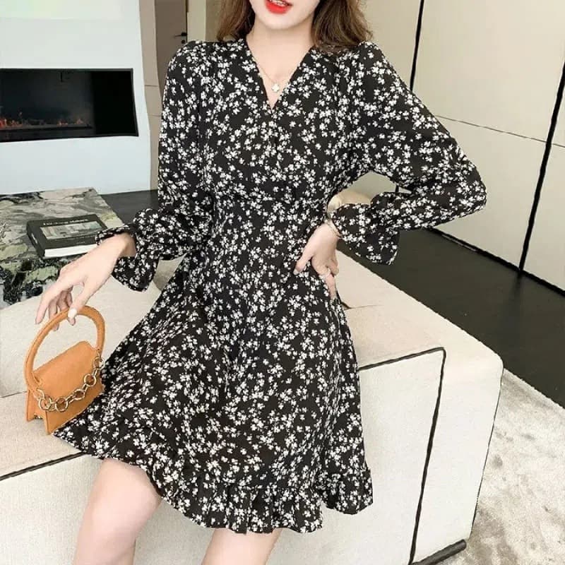 ミニワンピース 花柄シフォン フェミニン大人ワンピ
