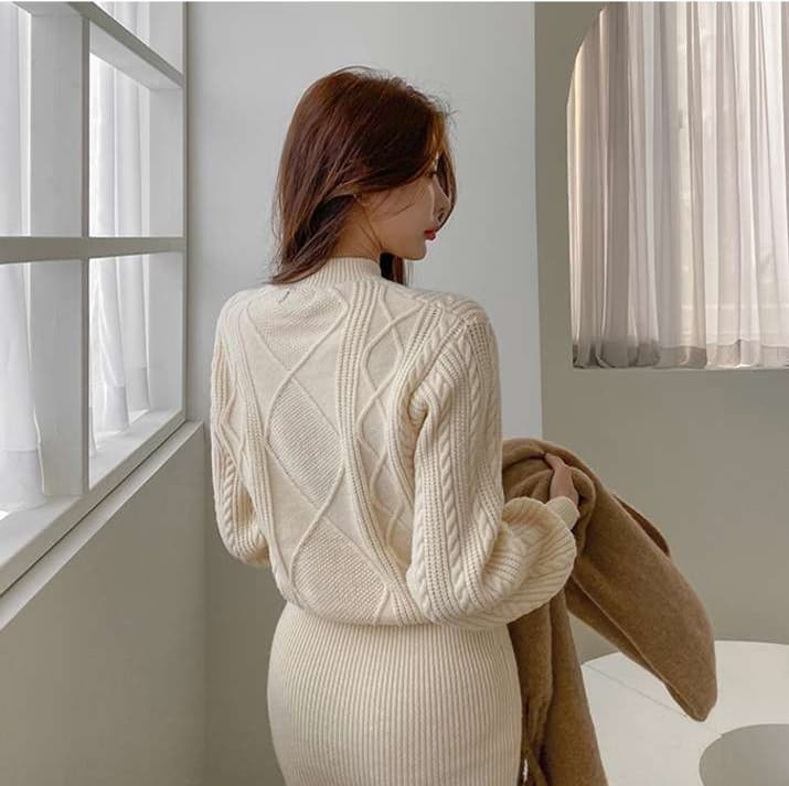 柄編み ニットミニワンピース