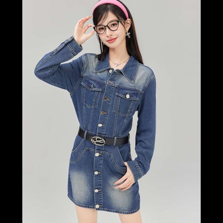 ミニワンピース レトロガーリーデニムワンピース