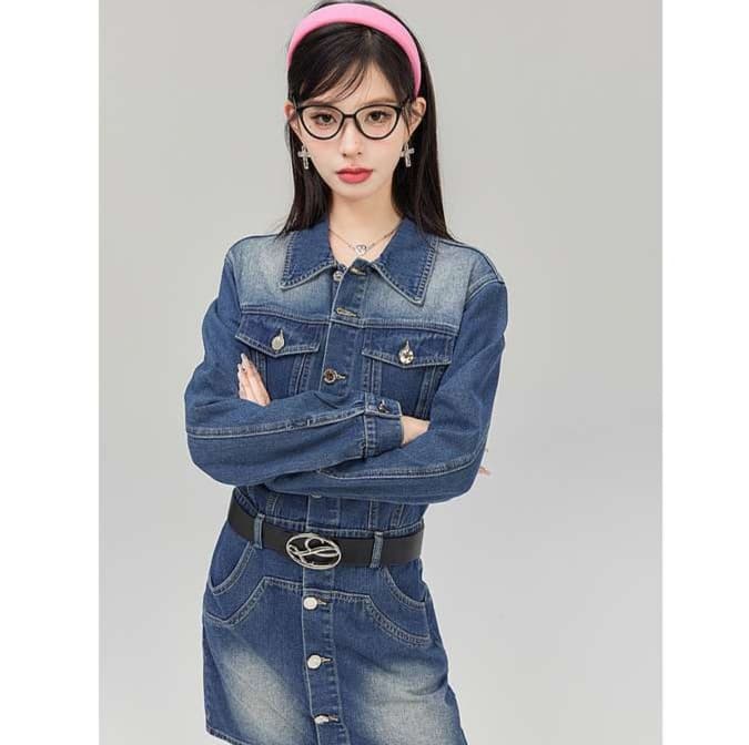 ミニワンピース レトロガーリーデニムワンピース