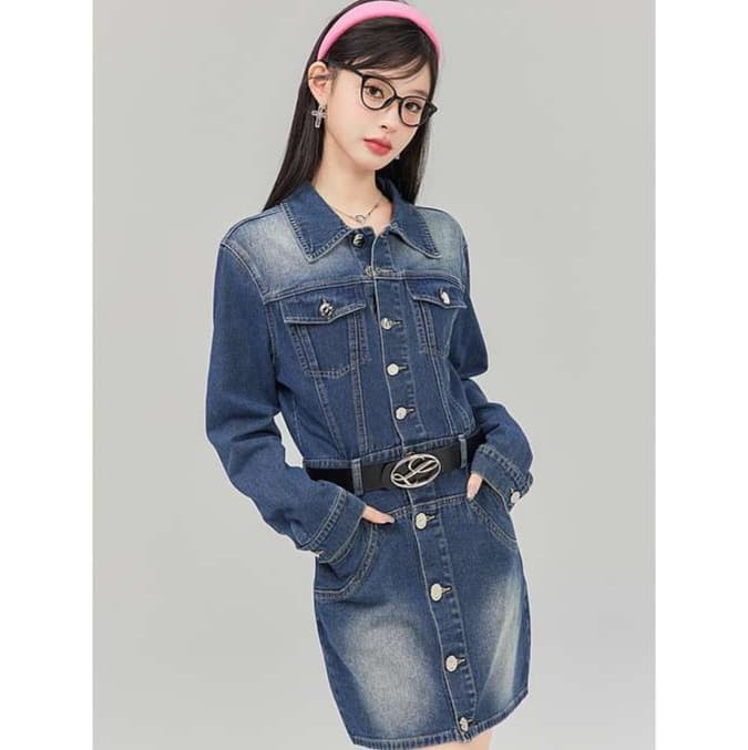 ミニワンピース レトロガーリーデニムワンピース