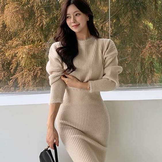 ミニワンピース リブ編みセットアップニットワンピース