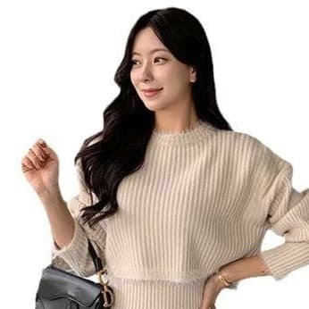 ミニワンピース リブ編みセットアップニットワンピース