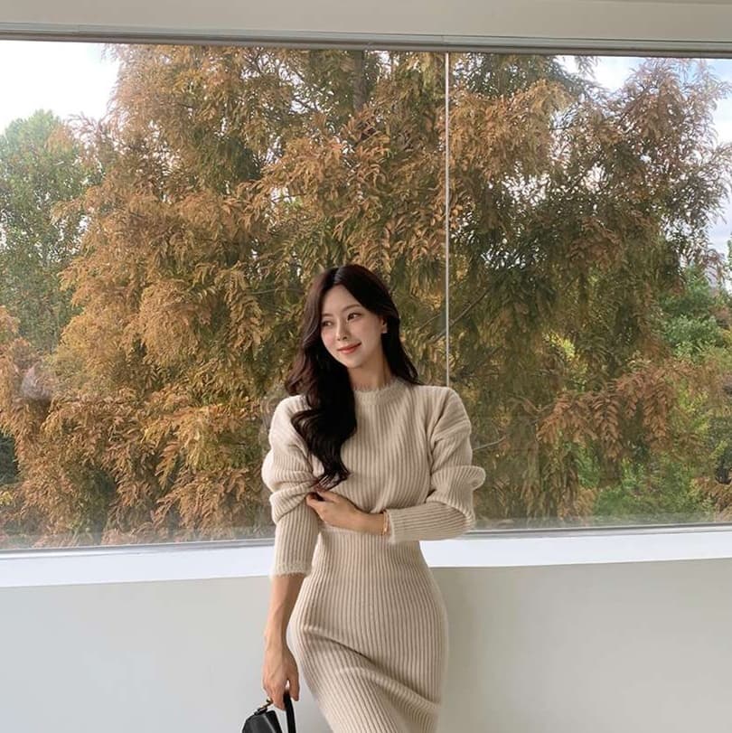 ミニワンピース リブ編みセットアップニットワンピース