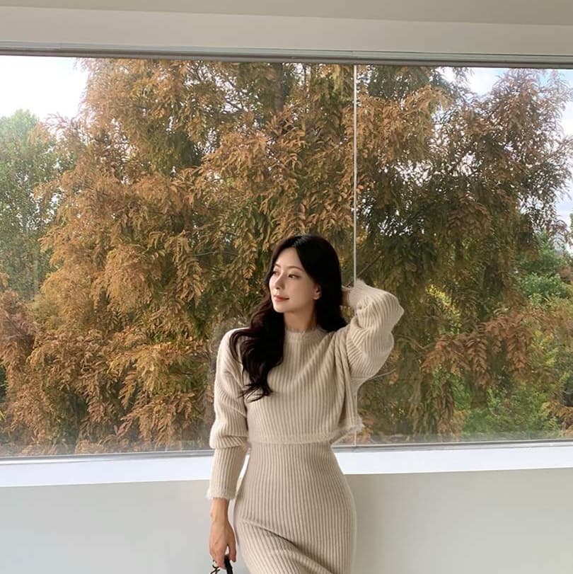 ミニワンピース リブ編みセットアップニットワンピース