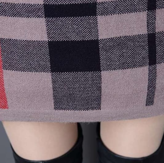 ミニワンピース チェック柄タートルネックワンピース