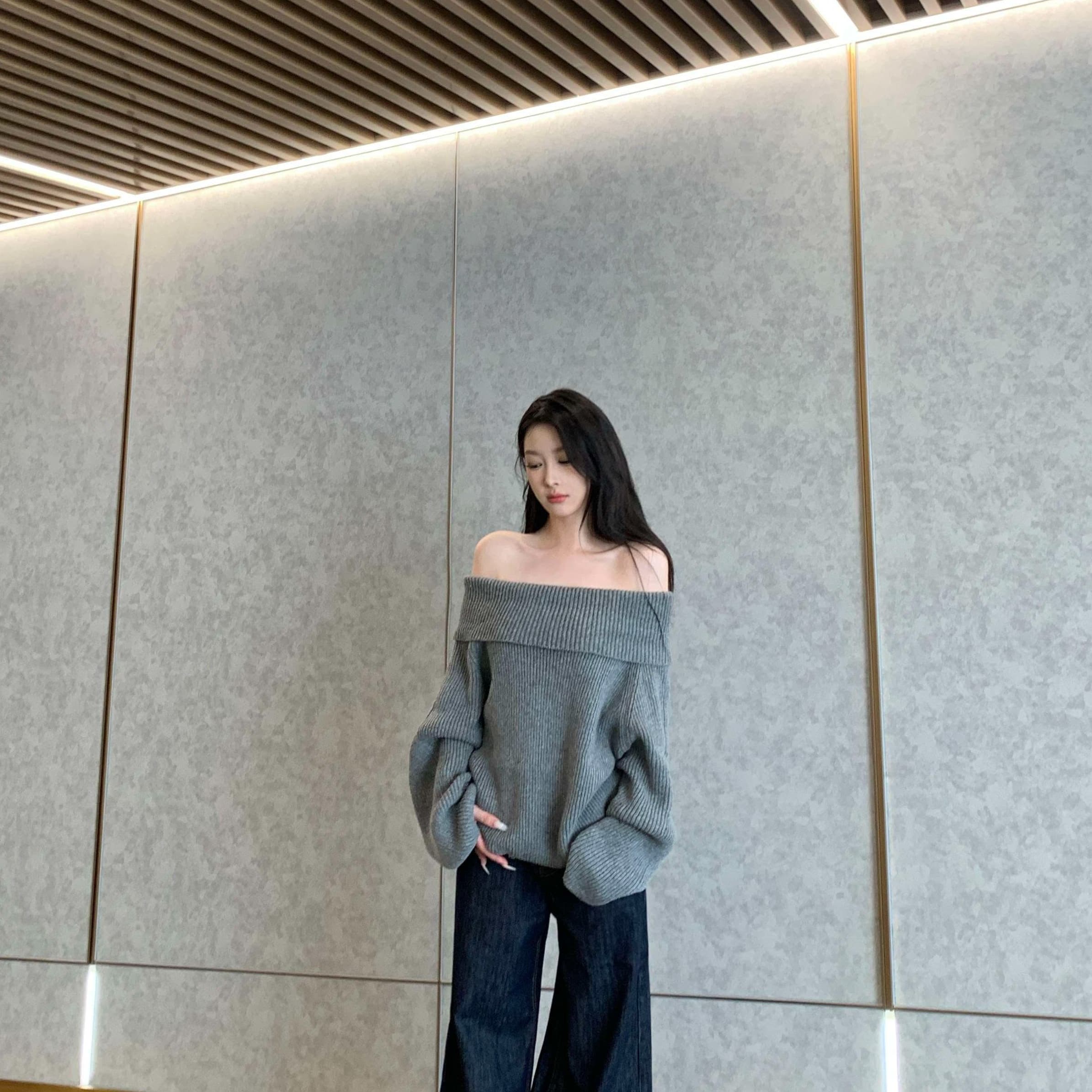 ミニワンピース オフショルダー ニットミニ丈セーター 秋冬