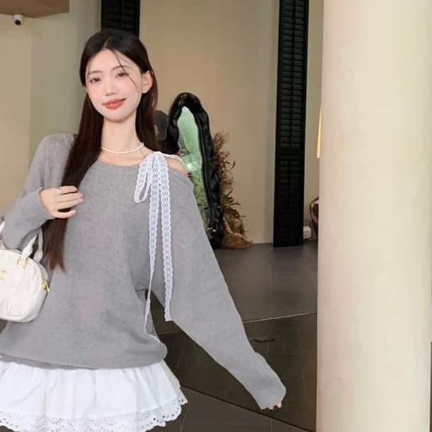 ミニワンピース レース装飾 ミニスカワンピ 