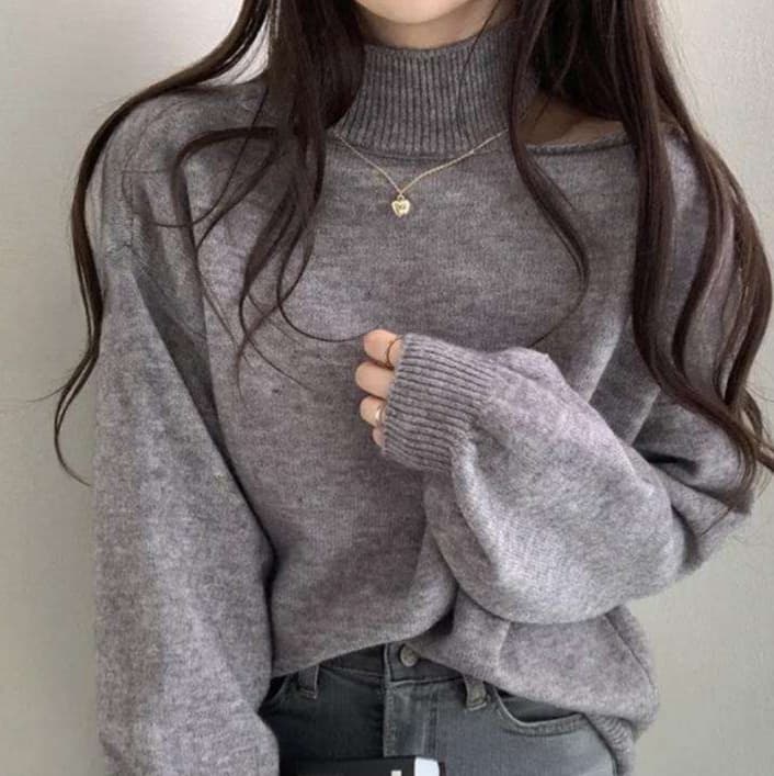 【秋冬】ミニワンピース オフショルダー風ニットワンピース