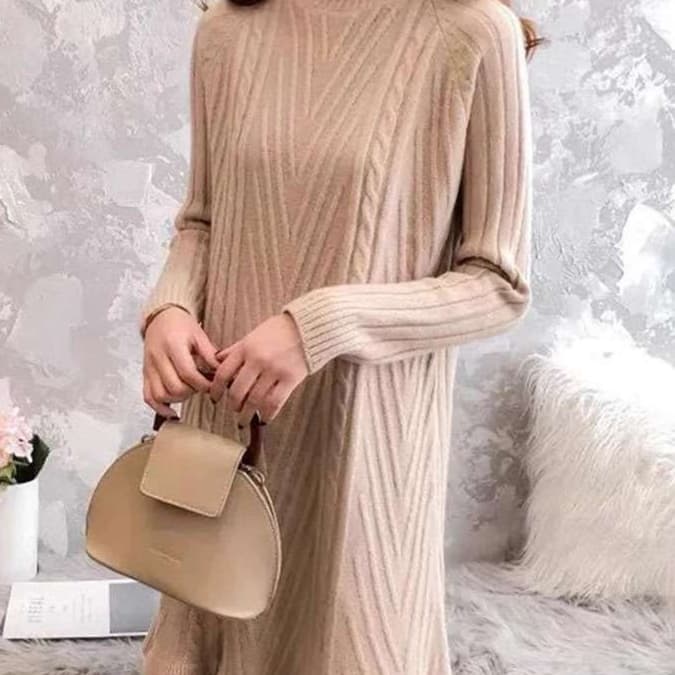 ミニワンピース タートルネックニットワンピース