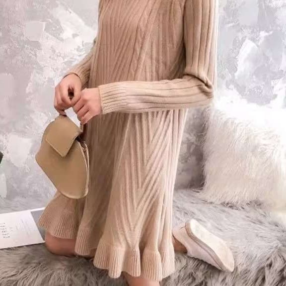 ミニワンピース タートルネックニットワンピース