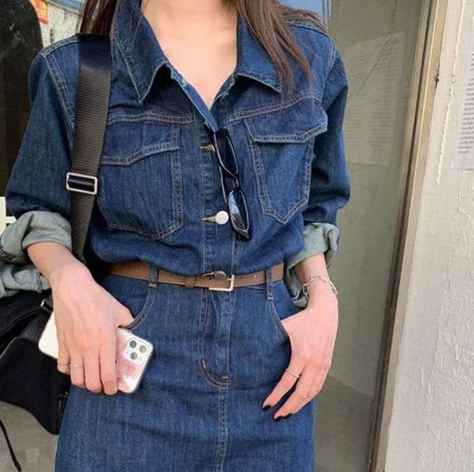 ポケット付きデニムミニワンピース