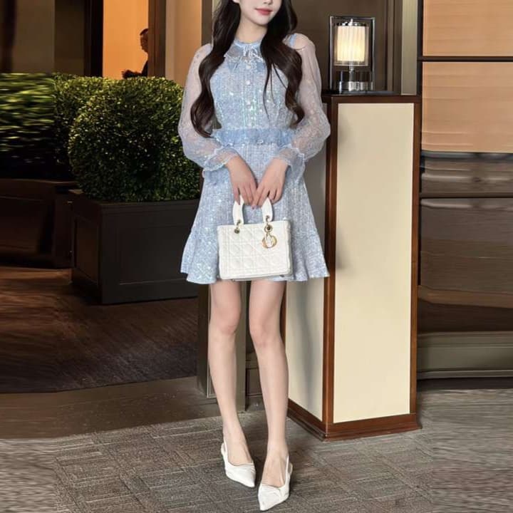 シアースリーブ フレアミニワンピース