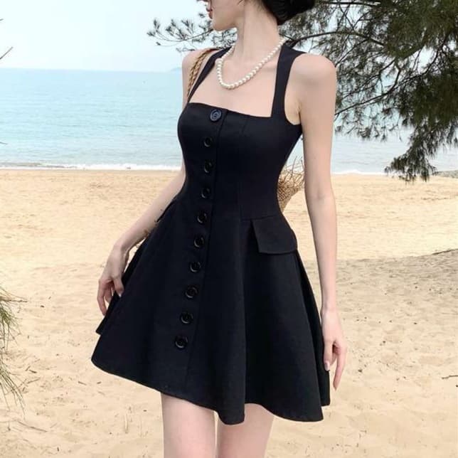 フロントボタンデザイン ミニフレアワンピース