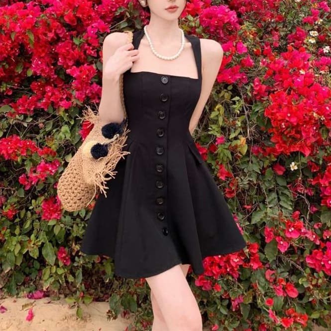 フロントボタンデザイン ミニフレアワンピース