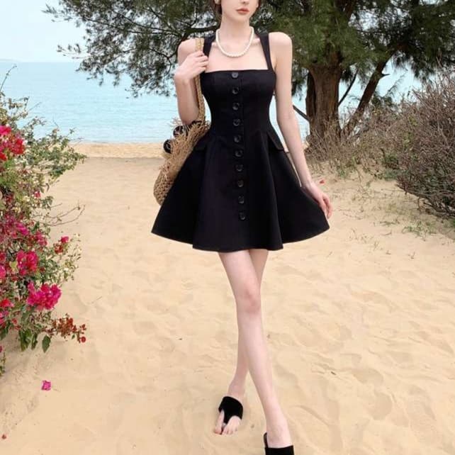 フロントボタンデザイン ミニフレアワンピース