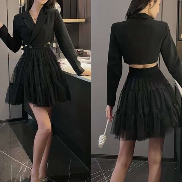 チュールスカート ブレザーフレアワンピース