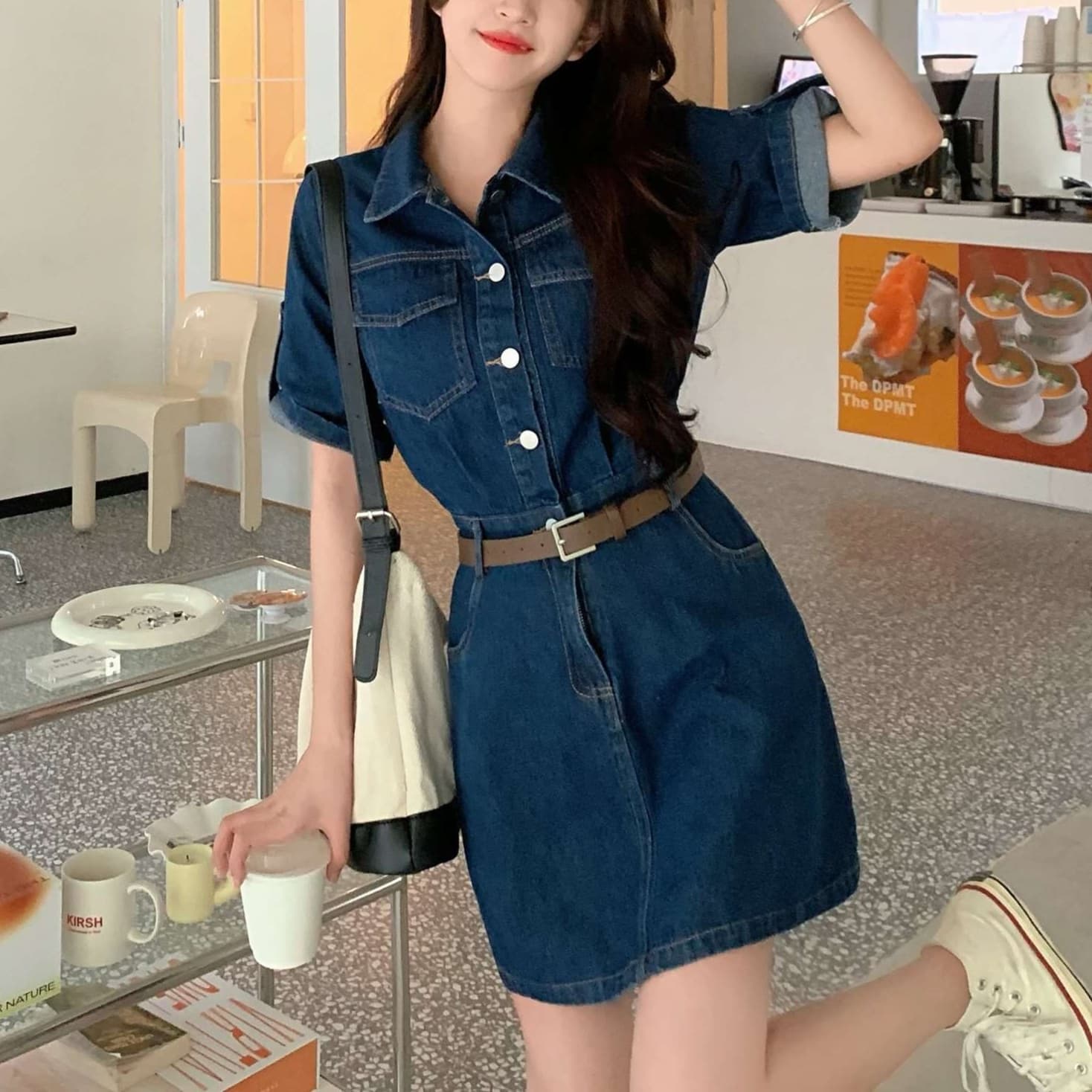 レトロガーリーデニムミニワンピース