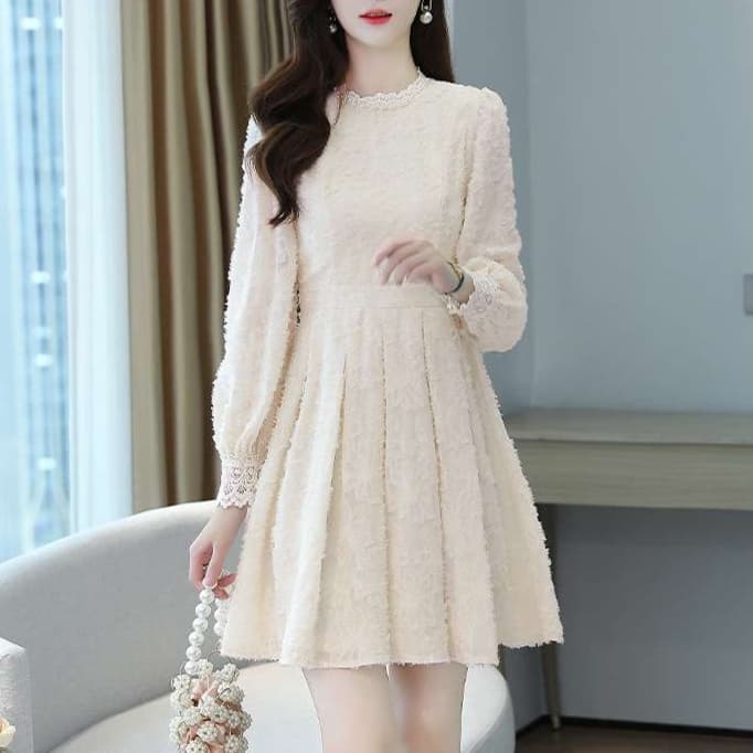 レース フレアプリーツミニワンピース