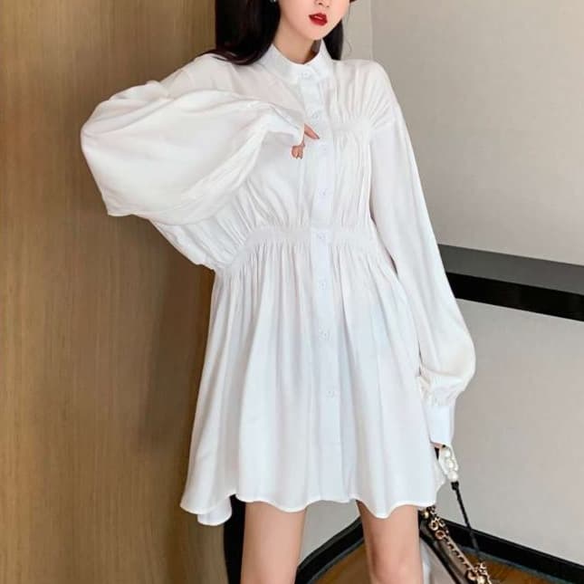 ふんわりパフスリーブ シャツミニワンピース
