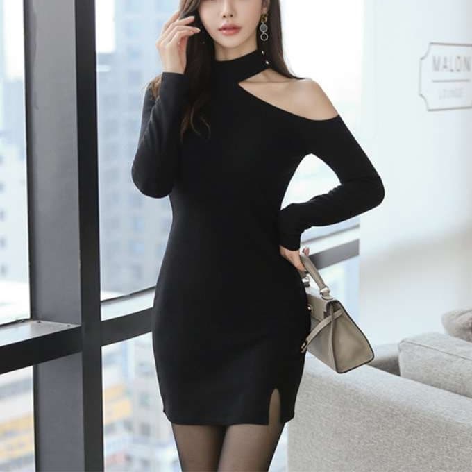 ミニワンピース セクシーワンショルダー 超ミニ丈タイトワンピ キャバドレス