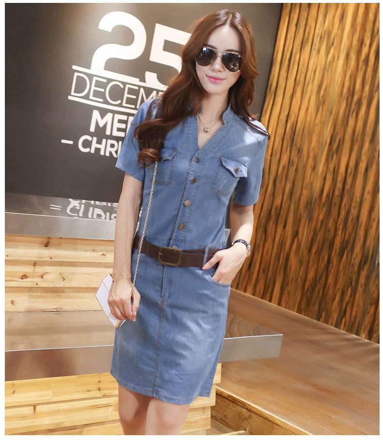 フロントジッパー付きデニムミニワンピース