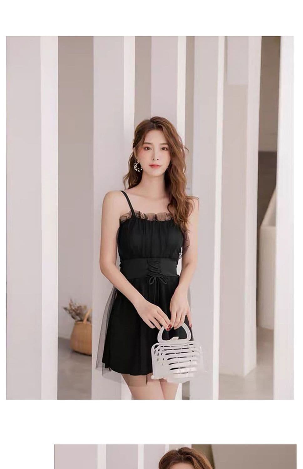 ミニワンピース レースチュール重ねミニキャミワンピース