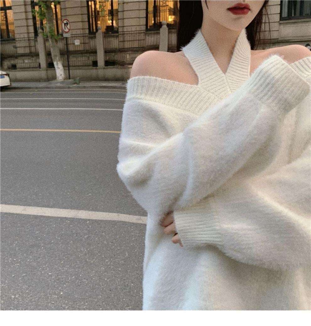 ネックオフショルダーチョーカーニットワンピ