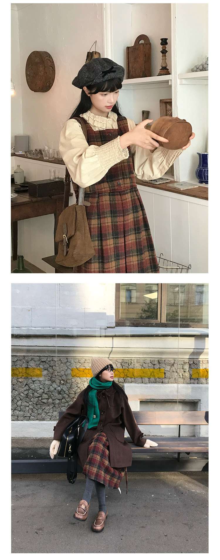 レトロ風チェック柄キャミワンピース