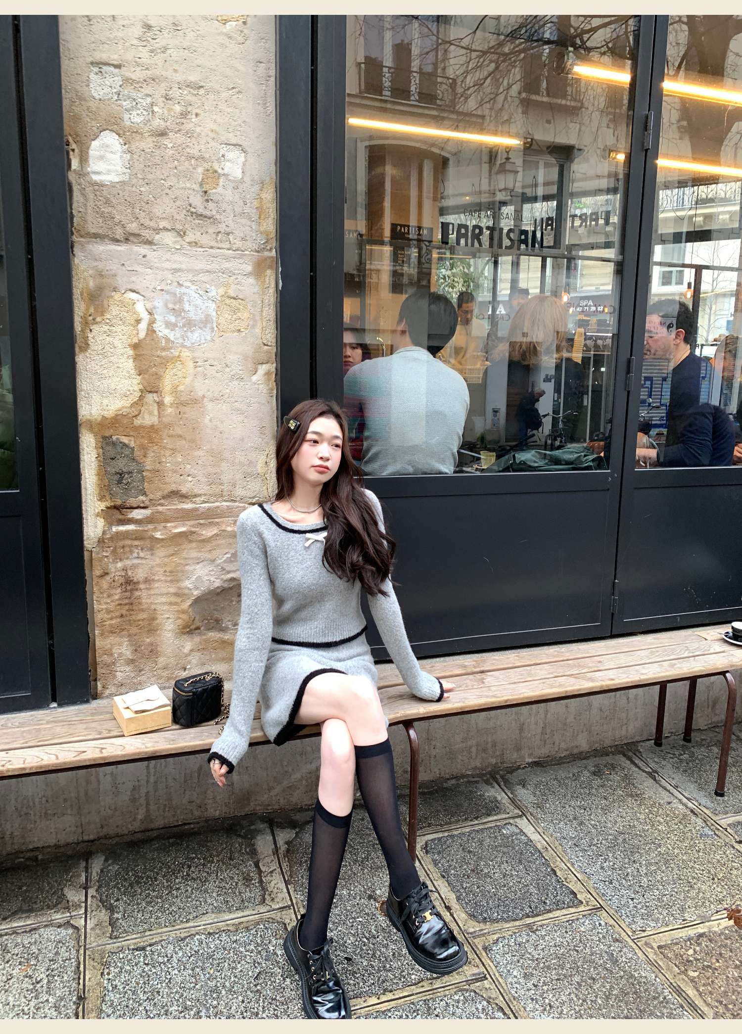 リボン付き ニットミニワンピース