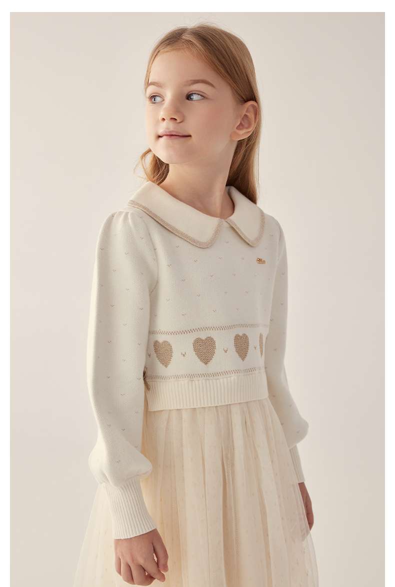 【子供用】ハート刺繍チュールキッズミニワンピース