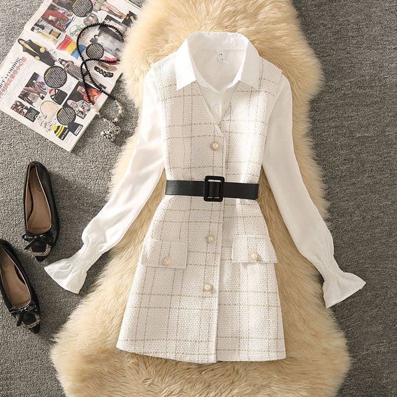 ミニワンピース 清楚 大人ワンピ ツイード素材