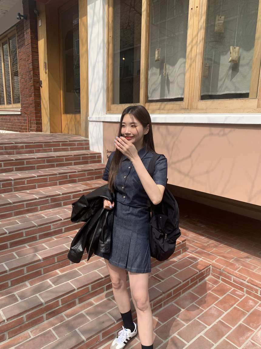 ドッキング 半袖デニムワンピース