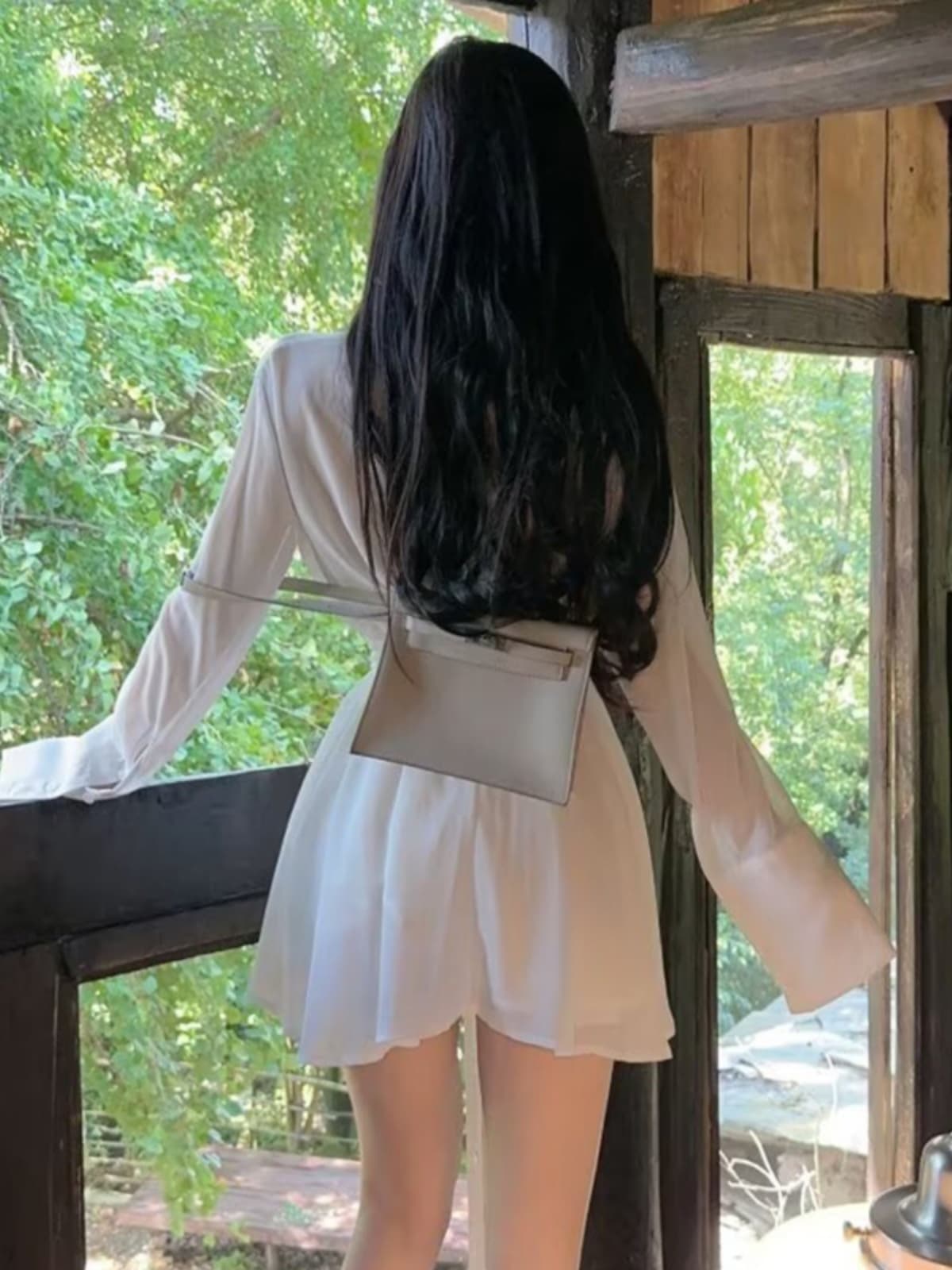 ミニワンピース 透け感シフォンミニワンピース