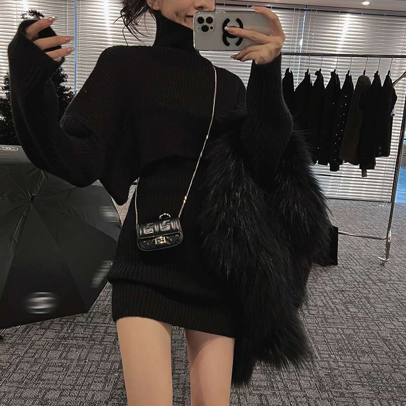 フワモコタートルネック ニットミニワンピース