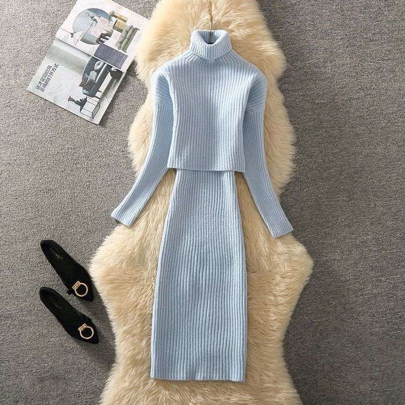 ミニワンピース タートルネック ニット セットアップ